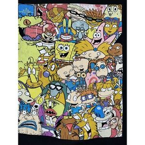 Vintage Y2K Nickelodeon Mens Black Nicktoons Rugrats  SpongeBob T-Shirt Large